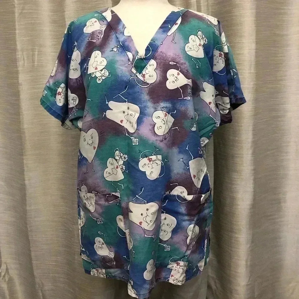 Landau Blue Purple Green Medical/ Dental Scrub Top